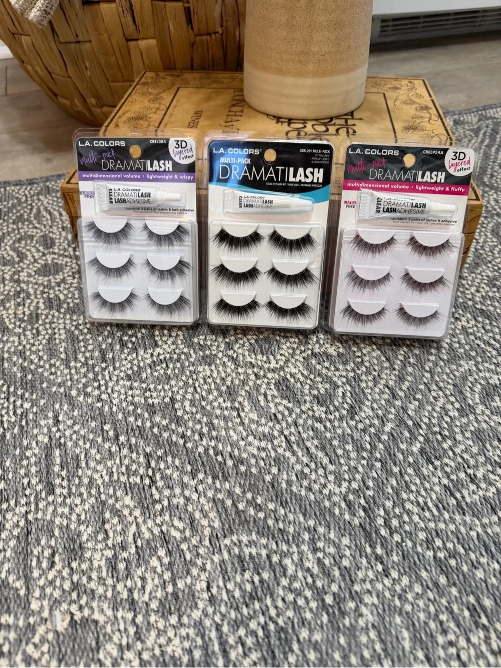 New Fake Eyelashes Bundle- L.A. Colors - 9 Pairs + 3 Lash Adhesives DramatiLash
